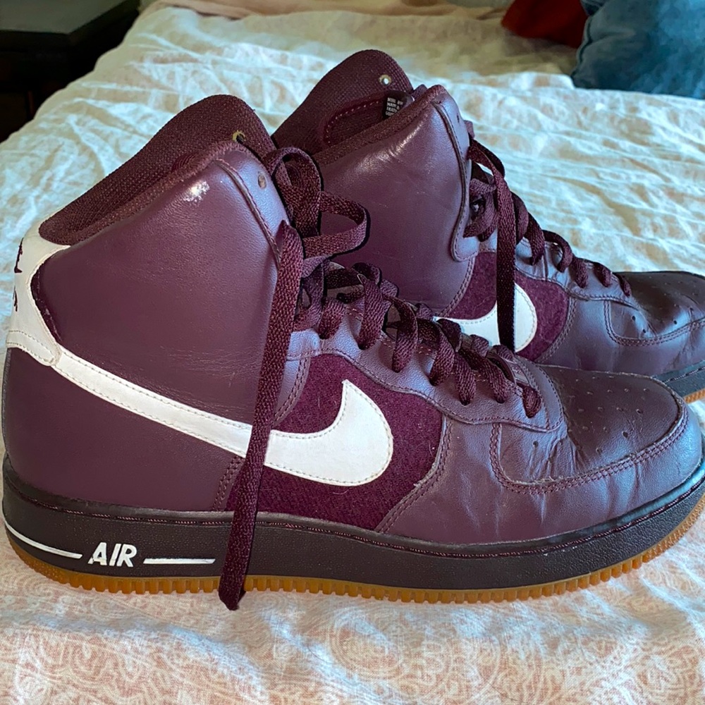 Maroon Nike Air Force one high tops